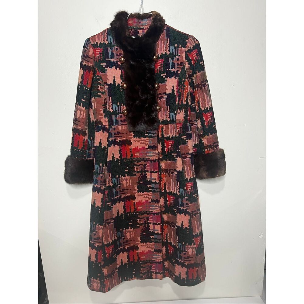 A Golet Original 1960’s Vintage Tapestry Mink Fur Trim Coat